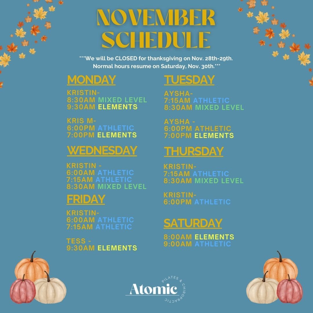 November Pilates Schedule