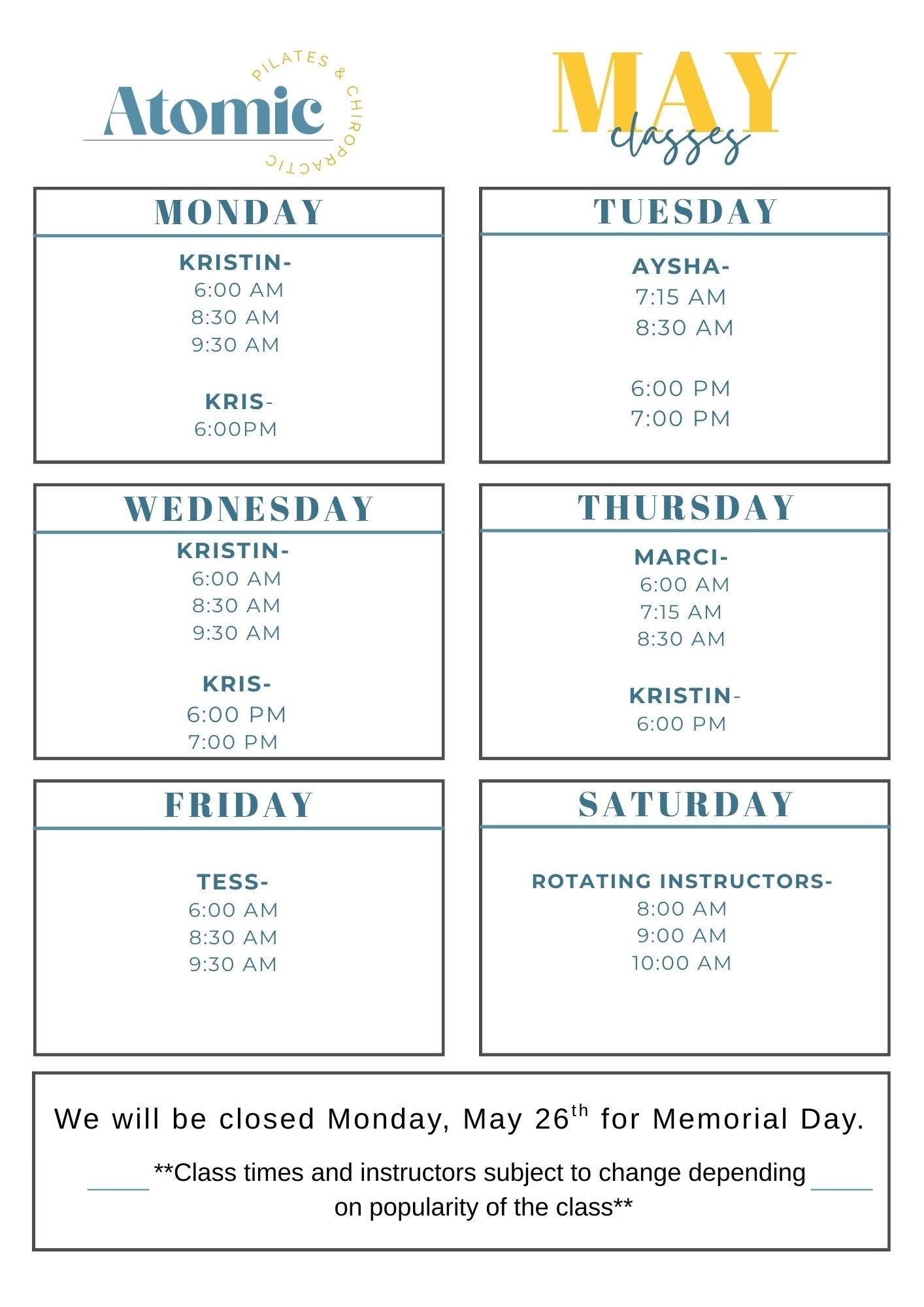 May schedule '25