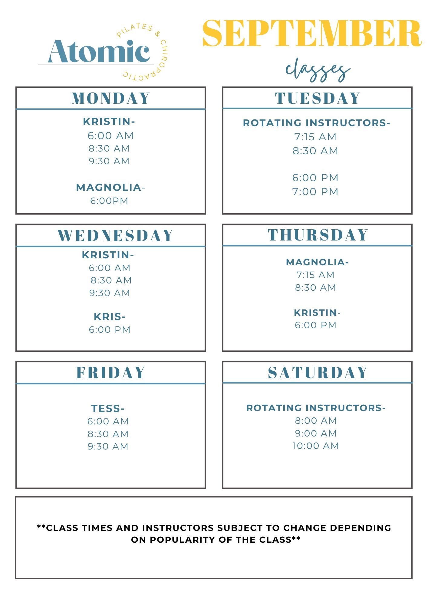 September Schedule 25